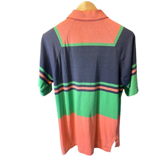 IZOD Navy Green Orange Striped Short Sleeve Polo Shirt SZ M - Picture 2 of 5